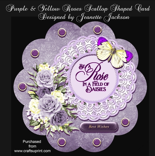Purple & Yellow Roses Scallop Shaped Card
