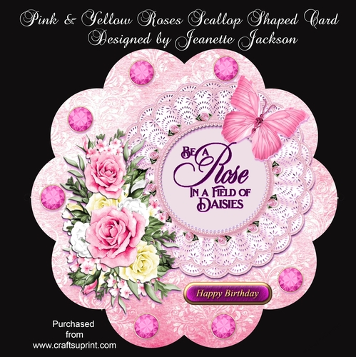 Pink and Yellow Roses Scallop Shaped Card