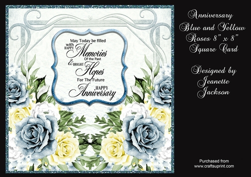 Anniversary Blue & Yellow Roses 8 x 8 Square Card