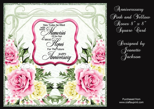 Anniversary Pink & Yellow Roses 8 x 8 Square Card