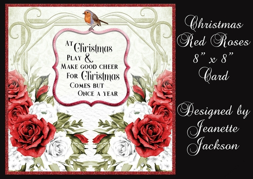 Christmas Red Roses 8 x 8 Square Card