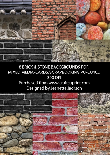 8 x  A4 Brick & Stone Backgrounds for Mixed Media, Cards, Scrapbooking