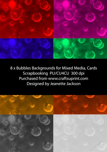8 x  A4 Bubbles Backgrounds for Mixed Media, Cards, Scrapbooking