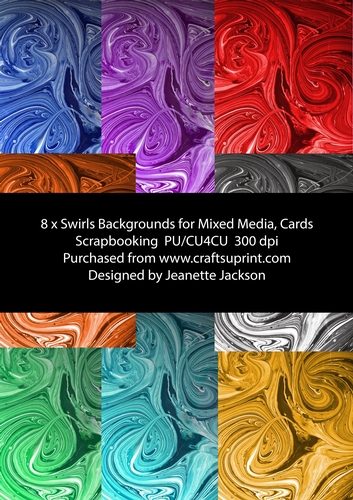 8 x  A4 Swirl Backgrounds for Mixed Media, Cards, Scrapbooking