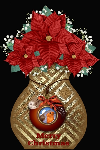 Poinsettia Christmas Vase Shaped Card