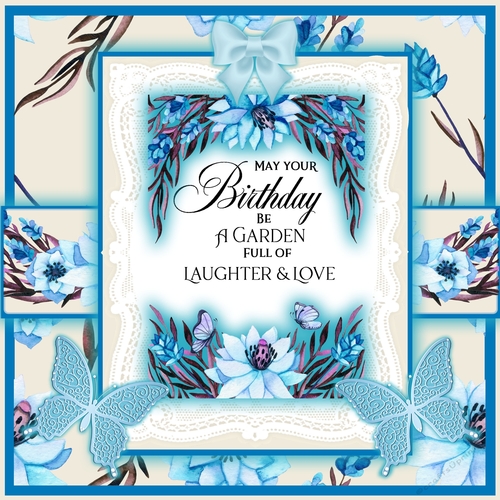 Blue Flower and Butterfly Birthday Card