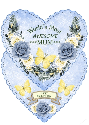 Blue Yellow Roses Heart Shaped Easel Card
