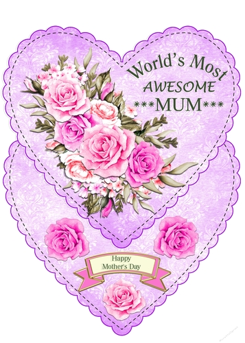Lilac Pink Roses Heart Shaped Easel Card
