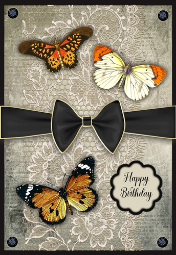 Black Trio of Butterflies A5 Card
