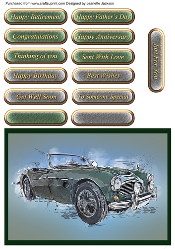 Vintage Car Austin Healey  All Occasions Quick Card