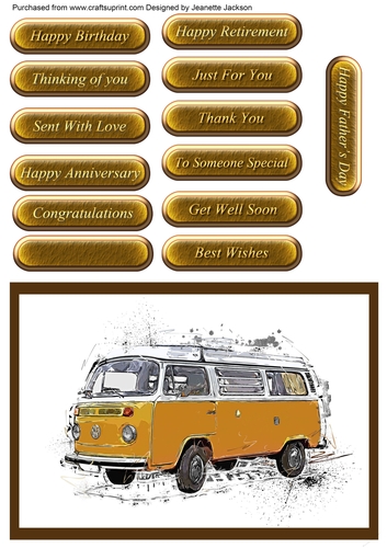 Vintage Camper Van 1 All Occasions Card Topper