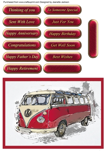 Vintage Camper Van 2 All Occasions Card Topper