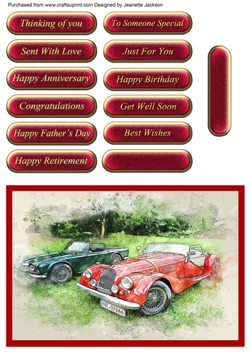 Vintage Sports Cars All Occasions Card Topper