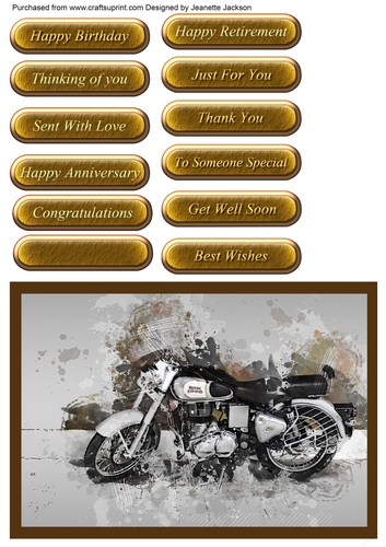 Vintage Motorbike 2 All Occasions A5 Card Topper