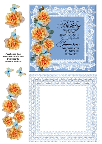 Blue Lace and Roses Birthday 6 x 6 card