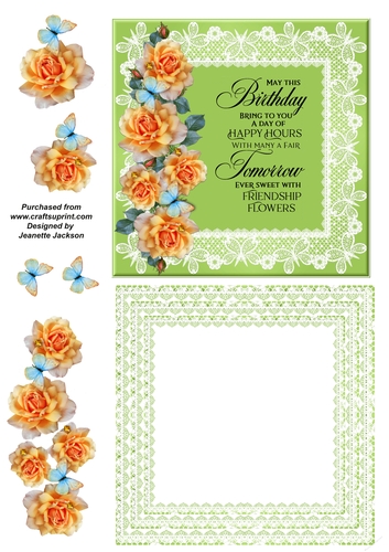 Green Lace and Roses Birthday 6 x 6 card