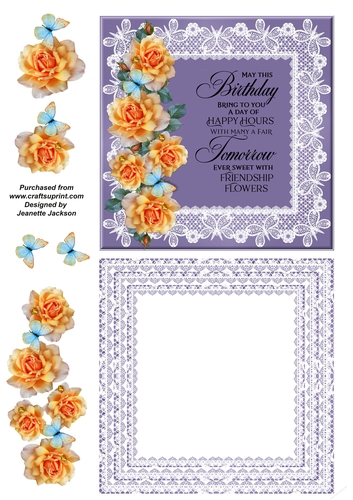 Purple Lace and Roses Birthday 6 x 6 card