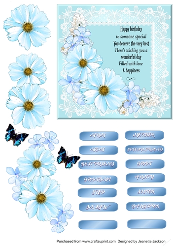 Blue Butterflies and Lace Floral 6 x 6 Square Card