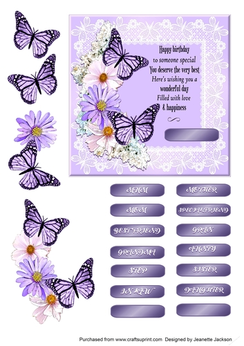 Lilac Butterflies and Lace Floral 6 x 6 Square Card