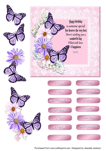 Pink Butterflies and Lace Floral 6 x 6 Square Card