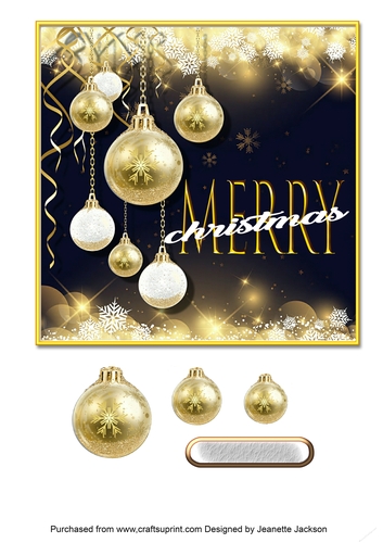 Gold and Black Merry Christmas Baubles Card