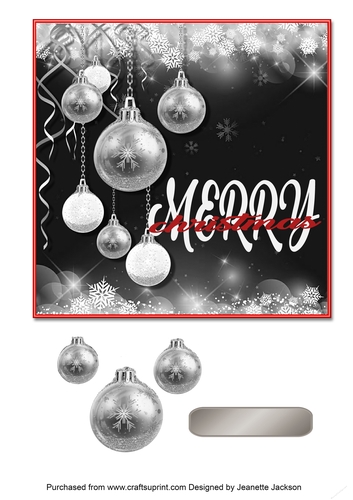 Silver Merry Christmas Baubles Card