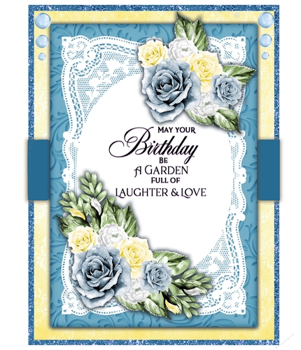 Blue & Yellow Roses Birthday A5 Card