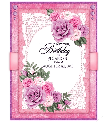 Lilac & Pink Roses Birthday A5 Card