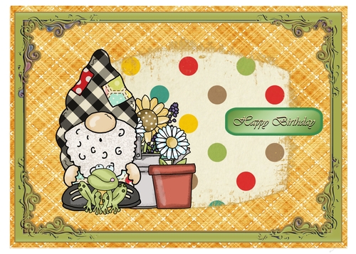 St Piran Gnome and Mr Frog 5 x 7 card AS REQUESTED