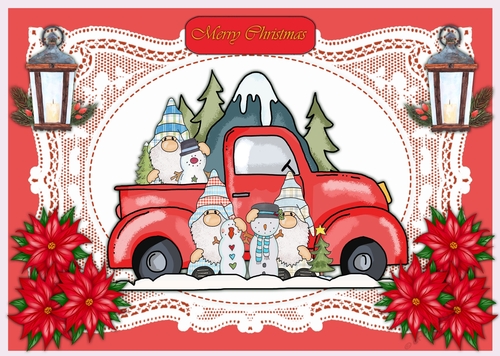 Christmas Gnomes Truck 5 x 7 Card Kit