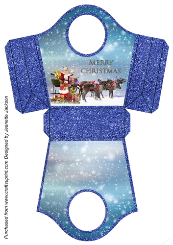 Santa Sleigh Blue Glitter Gift Bag