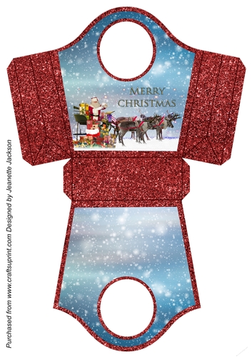 Santa Sleigh Red Glitter Gift Bag