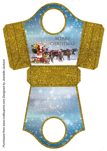 Santa Sleigh Gold Glitter Gift Bag