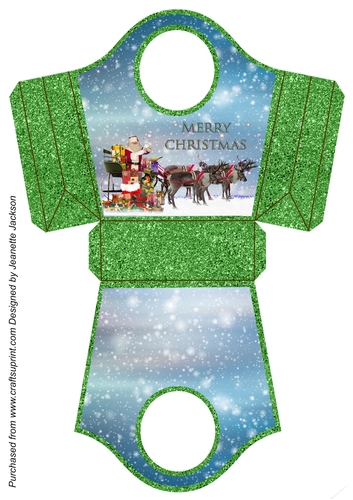 Santa Sleigh Green Glitter Gift Bag