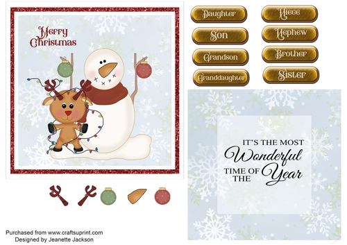 Merry Christmas Reindeer & Snowman 6 x 6 card