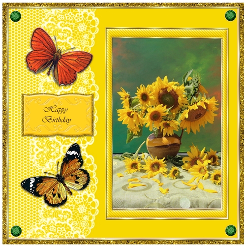 Sunflower and Butterflies 7 x 7 Card