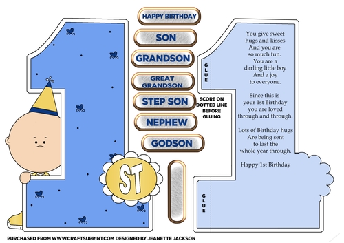 1st Birthday Boy Shaped A5 Card 