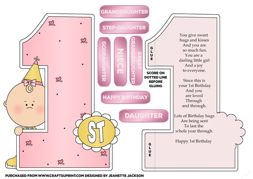 1st Birthday Girl Shaped A5 Card 