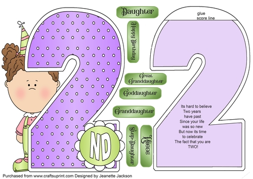 2nf Birthday Girl Shaped A5 Card 