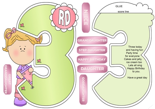 3rd Birthday Girl Shaped A5 Card 