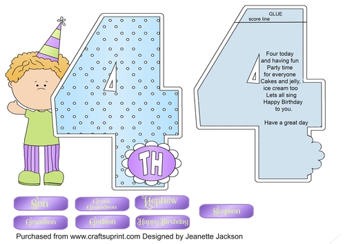 4th Birthday Boy Shaped 6 x 6 Card 