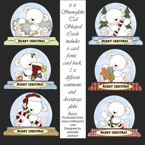 6 x Snowglobe Ted Shaped Card Kit