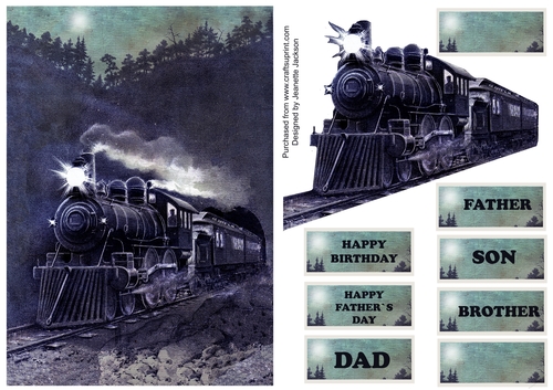 Moonlight Train Birthday Fathers Day Card Front