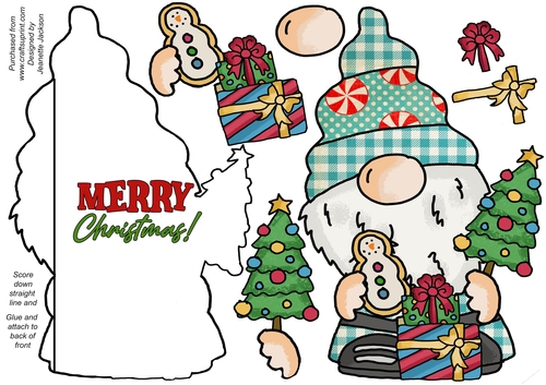 Gingerbread, Presents & Tree Christmas Gnome Shaped Card