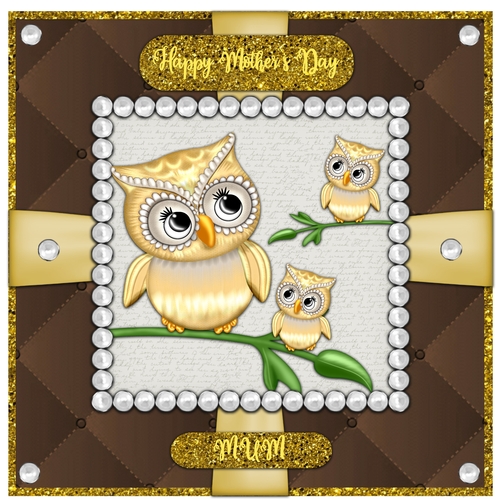 Gold Mothers Day Owls 7 x 7 card
