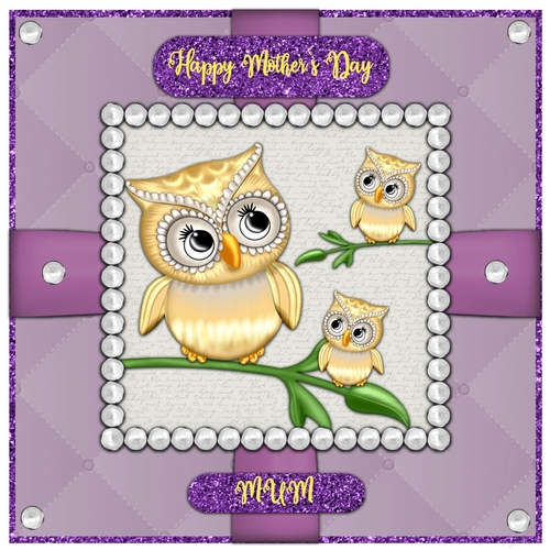 Lilac Mothers Day Owls 7 x 7 card
