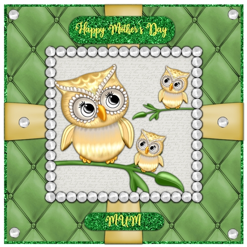 Yellow Mothers Day Owls 7 x 7 card