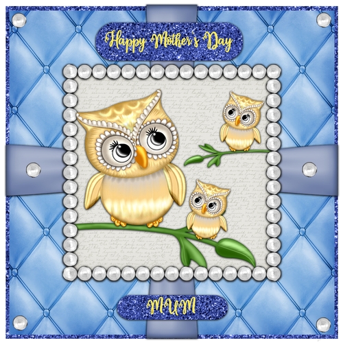 Blue Mothers Day Owls 7 x 7 card