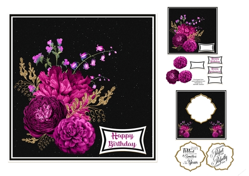 Cerise Dahlia Peony Bouquet 7 x 7 Card