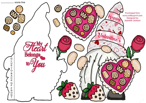 Valentine Chocolates & Roses Gnome Shaped Card